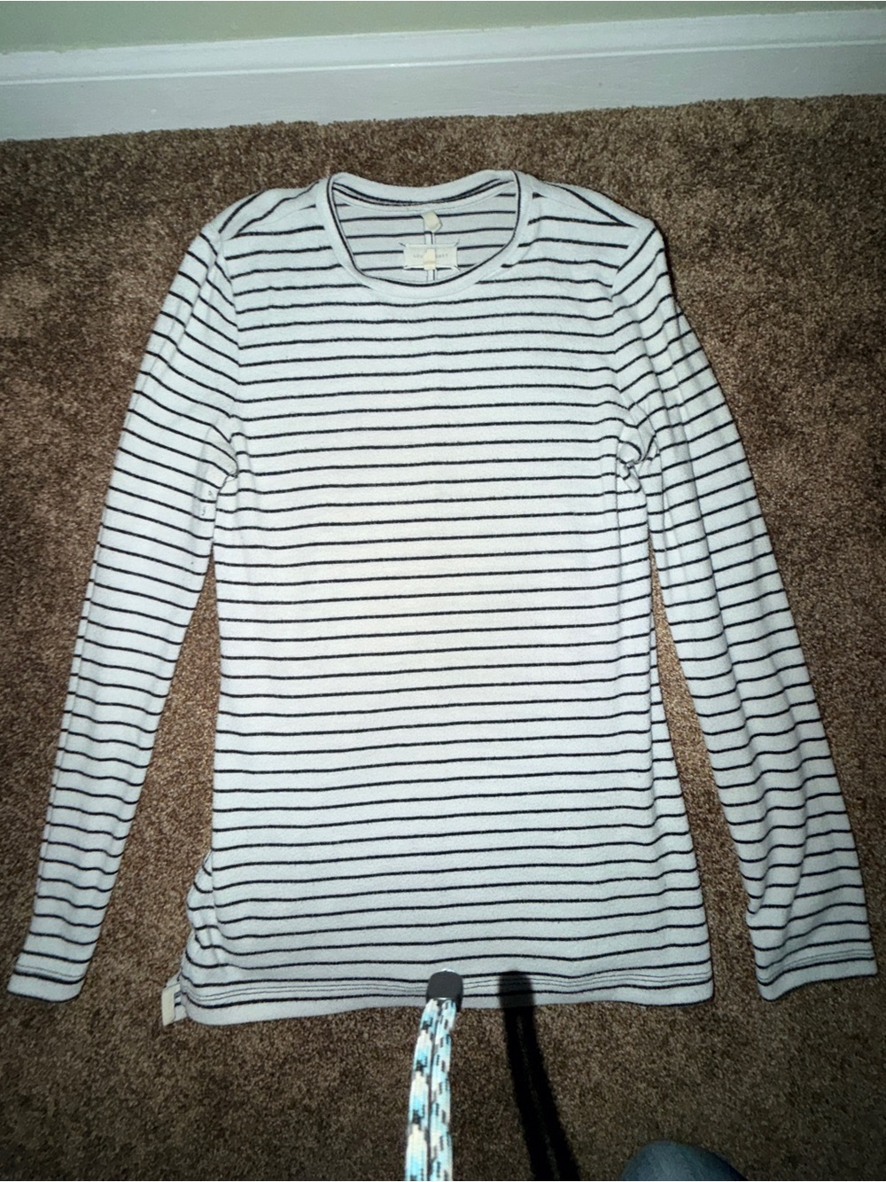 Lou & Grey White Long-Sleeve Crewneck with Black Stripes
